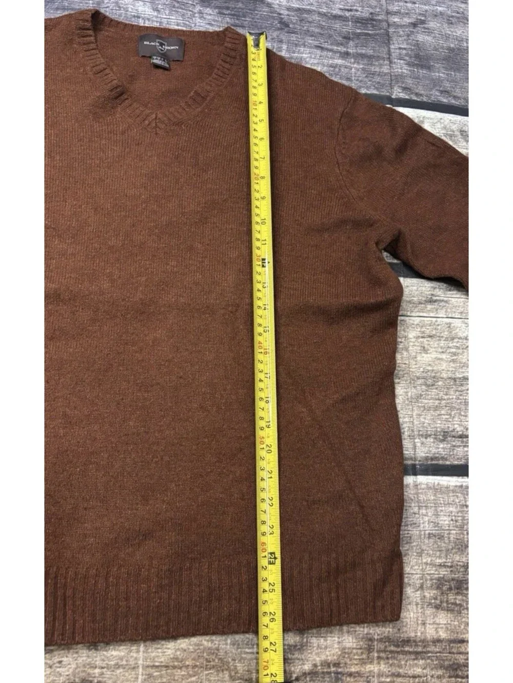 Black Brown 1826 Sweater Mens Large Lambswool V-Neck Pullover Brown